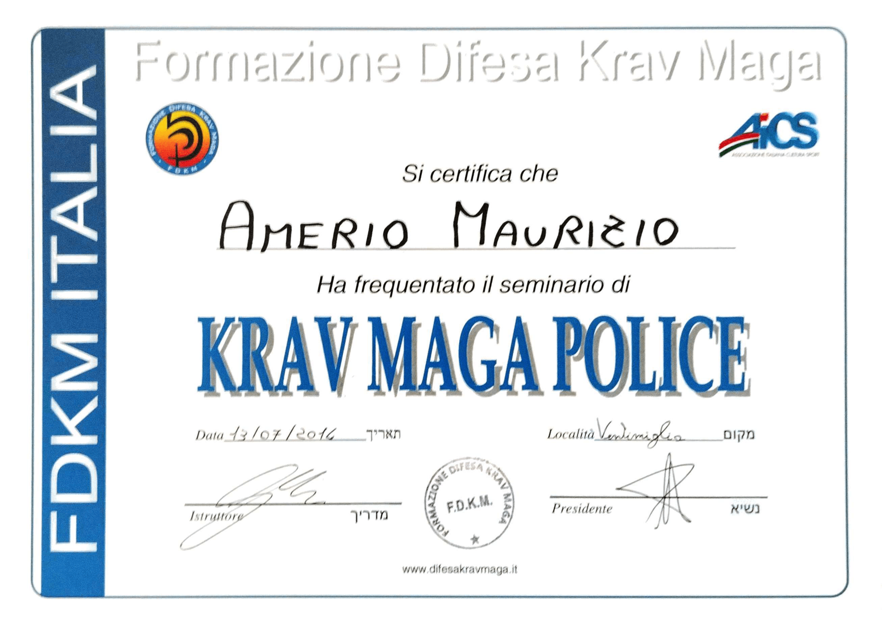 Seminario Krav Maga Police, FDKM Italia, Ventimiglia, 2016